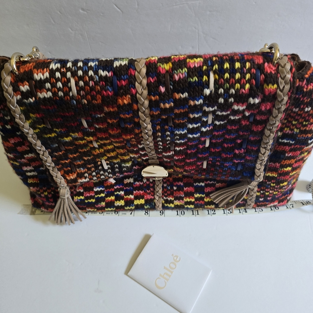Chloé Penelope Large Braided Wool Leather Shoulder Bag Multicolor - Picture 14 of 14